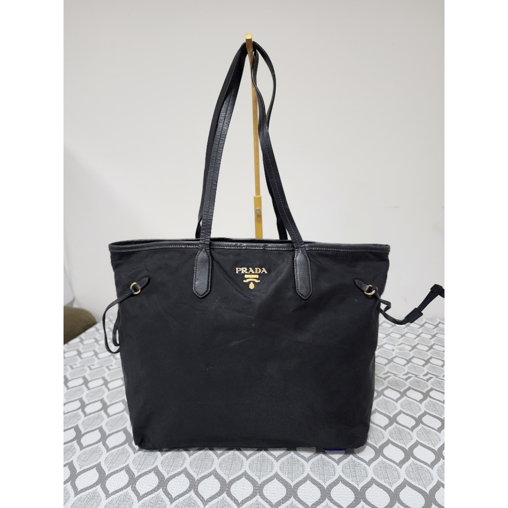 Prada Saffiano Trimmed Tessuto Tote Bag Black - Picture 5 of 14